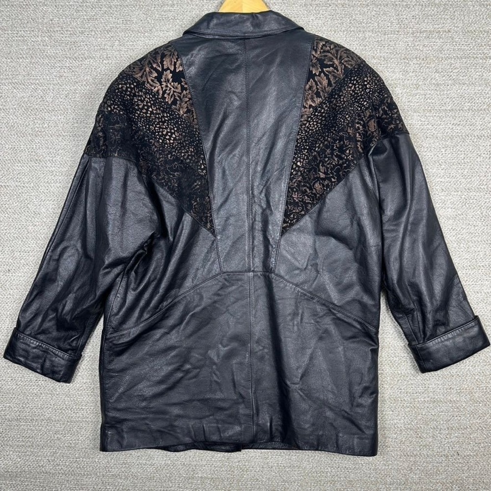 Vtg Adler Sz L Leather Jacket Black 90s Velvet Punk Grunge Long Boho Western Y2K